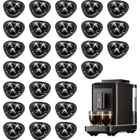 28 Stück selbstklebende Kugelrollen aus Stahl und ABS, Mini-Hochleistungs-Kleberad, 3-Perlen-Design, Transferkugel-Möbelrollen für Mülleimer, Kisten, Blumentöpfe (schwarz) (1/5)