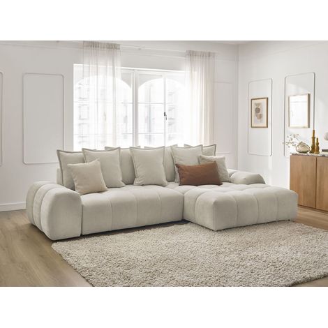 BOBOCHIC - Canapé d'angle convertible coffre EVEREST tissu texturé Angle droit  Beige (1/5)