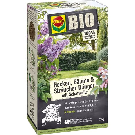 COMPO BIO Hecken, Bäume und Sträucher Dünger mit Schafwolle - 2 kg (1/2)