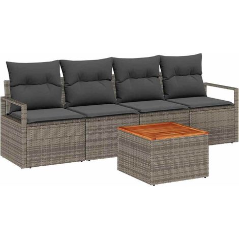 Garden Sofa Set with Storage 5 pcs Grey Poly Rattan vidaXL