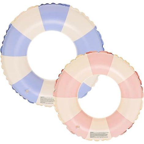 Lot de 2 bouées gonflables pour adultes et enfants, en caoutchouc transparent pour piscine et baignoire, couleurs rose, bleu et rayé. (1/3)
