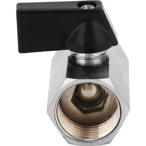 Mini vanne à bille en laiton chromé 1/2" femelle x femelle NPT avec poignée (1/5)