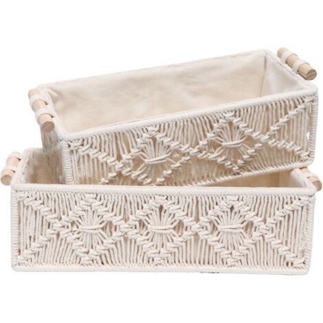 Cesta de almacenamiento de cuerda de algodón trenzada – 30 x 14 x 10 cm, juego de 2