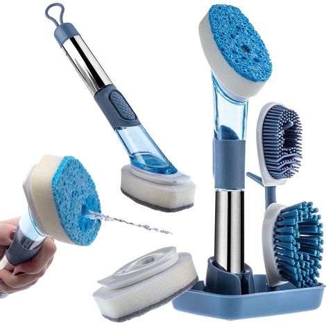 Set di spazzole per la pulizia, testine intercambiabili, design ergonomico, blu (1/5)