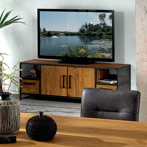 Meuble TV teck industriel 150cm Casita ATHETV 150 - 150x45x53 cm - Kayu Meuble (1/5)