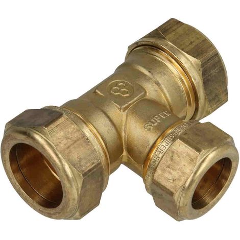 Raccord bicône en laiton, Té réduit  Ø28 x Ø22 x Ø28 mm