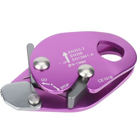 Descendeur Autobloquant avec Freinage pour Corde 9-13mm, Anneau d'Escalade et de Sauvetage Violet (1/5)