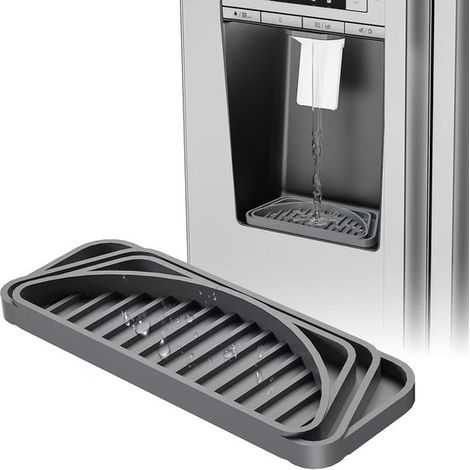 Plateaux de récupération en silicone, lot de 2, 21,1 x 8 x 1,5 cm, antidérapants, rectangulaires, pour réfrigérateur et distributeur d'eau, gris (1/5)
