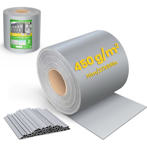 Vounot – Brise vue occultant PVC 450g/m² 19cm x 70m – Résistant aux UV et intempéries – Pour clôtures rigides – Couleur gris clair