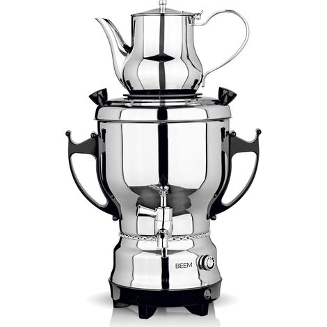 BEEM SAMOWAR 2030-3 l  Tea Maker Elettrico 2.200 W  Acciaio Inox, Contenitore per Acqua da 3 Litri, teiera da 1 litro  Adatta per Uso privato, alberghiero, gastronomico (1/4)