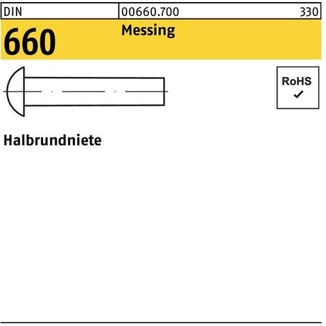 DIN 660 Halbrundniete Messing 3 x 6 Ms S 1000 Stk