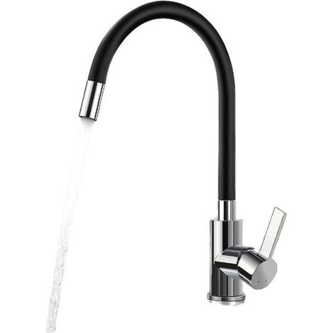 [JAMAIS UTILISÉ] Robinet de Cuisine Flexible Bec Haut Orientable Librement Mitigeur Évier Flexible Laiton Chromé et Noir Robinet Evier Monotrou à Eau Chaude et Froide (1/4)