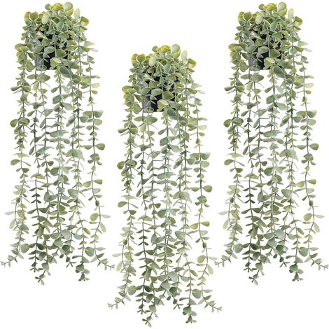 Lot de 3 plantes artificielles en pot à suspendre -Eucalyptus pour décoration de salle de bain, bureau, maison, étagère murale, étagère de livre - Accessoires de décoration d’intérieur (1/5)