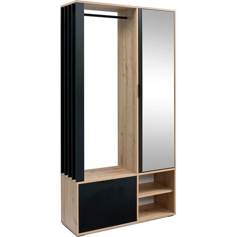 AX LIVING Garderobe Flur Milanoir 100 cm Spiegel Artisan Eiche/Schwarz