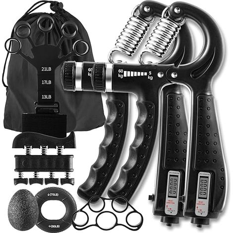 Grip Strength Trainer Kit - 2 Adjustable Forearm Grippers - 3 Resistance Finger Stretchers - Grip Ring - Hand Squeeze Ball - User Manual - 7 Pieces (1/5)