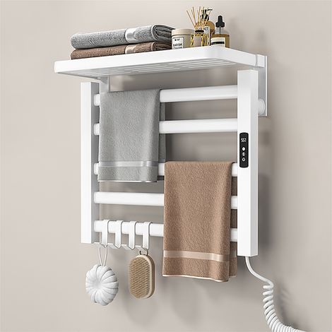 Sèche-serviettes électrique 100W – Affichage numérique – Température réglable 30-70°C – Étanche IPX4 – 4 crochets coulissants (1/5)