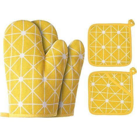 Kitchen gloves and mitts, set of 4, yellow (1/5)
