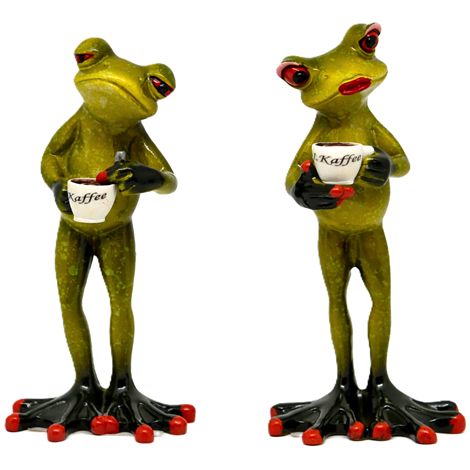 Froschfigur mit Kaffeetasse, zwei Ausführungen, 15–16 cm, Dekoration für Wohnzimmer und Küche (1/5)