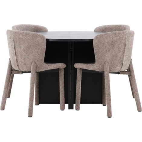 Strada ensemble pour salle à manger table extensible Ø120cm, 170cm et 4 chaises noir, brun. (1/5)