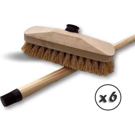 Balai brosse lave-pont 22 cm en chiendent - Monture bois - Douille vissante plastique - Quantité x 6 - Chiendent avec manche