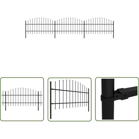 The Living Store Gartenzaun mit Speerspitzen Stahl (0,75 - 1) x 5,1 m Schwarz - Gartenzaun - Stahlezaunt - Metallzaun - Sicherheitszaun - Privacyzaun (1/5)