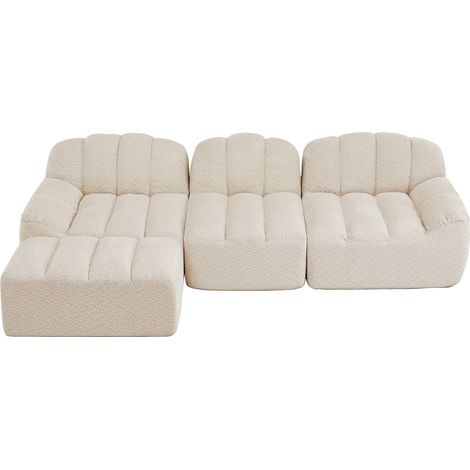 Canapé d'Angle Modulaire - 3 Places - Confort Moelleux - Canapé en L Droit - Peluche - Pouf Inclus - 288 x 165 x 79 cm - Blanc Cassé (1/5)