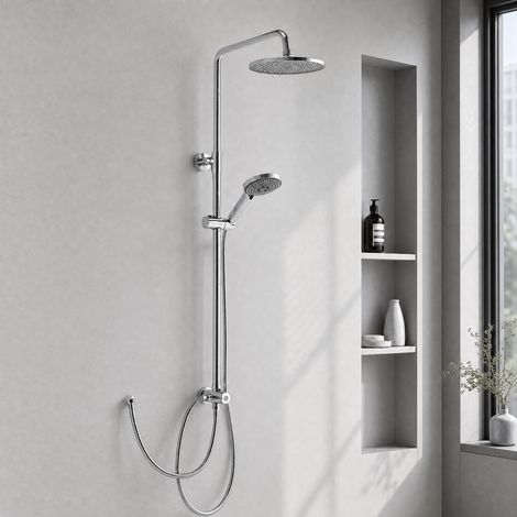 Colonne de Douche, Tete de Douche Ronde Pluie 25 cm, Chrome (1/5)