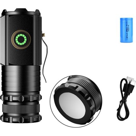 Torche LED - 2000 Lumen - 200 M Portée - Alliage D'aluminium - Base Magnétique - Pince Latérale - 5 Modes - Pour Camping Urgence Maison - 1 Pièce (1/5)