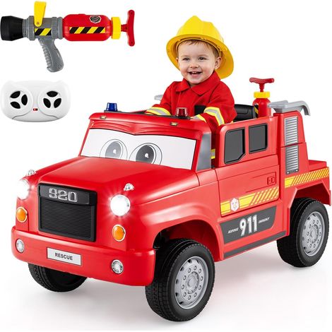 COSTWAY Camion dei Pompieri per Bambini, 12V Macchina Elettrica con Spruzzatore dAcqua, Telecomando, Musica, Sirena, Luci e Avvio Morbido, Veicolo Elettrico per Bambini 3+ Anni (1/5)