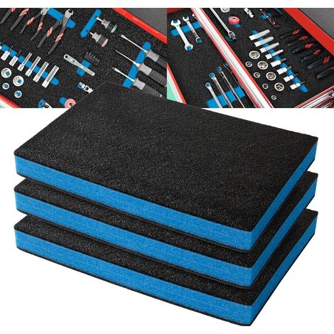 Lot de 3 Insert Mousse Boîte à Outils, Polyéthylène Noir/Bleu, 45,7 x 30,4 x 5 cm, Rangement Précis Mécanicien (1/5)