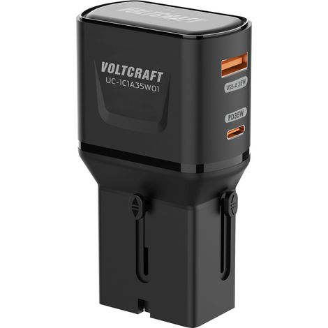 VOLTCRAFT UC-1C1A35W01 Reiseladeadapter 18 W, 18 W 1x USB-C®, 1x USB-A Fast Charge Schwarz  mit Euro (1/5)