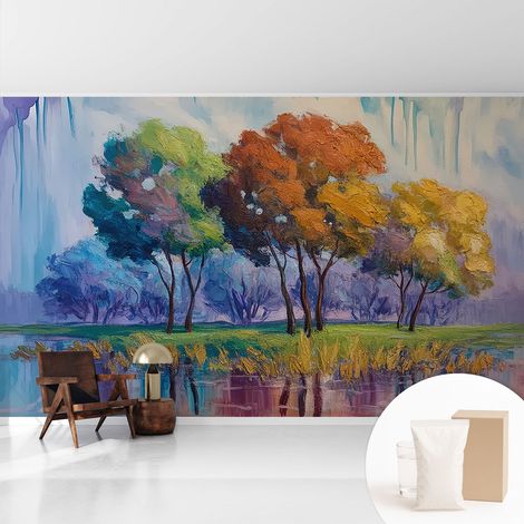 Tapete Vliestapete mit Kleber für Wohnzimmer Schlafzimmer Küche - Wanddekoration Abstraktion aus Bäumen 416x254 cm (1/5)