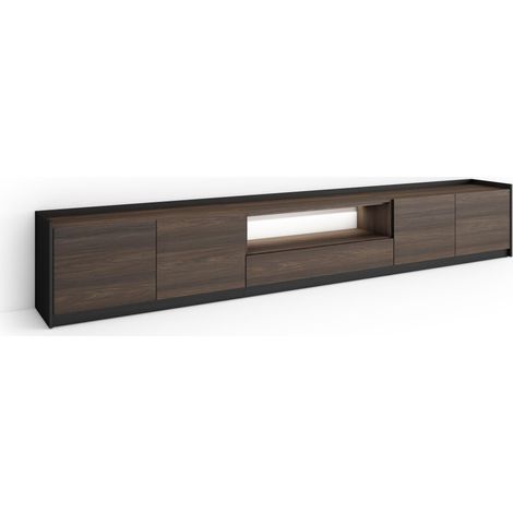 Skraut Home - Mueble TV, Televisión, Muebles de salón, almacenaje, 310x37x50cm, Para TV hasta 80", LED, Estilo Moderno, Roble oscuro y Negro (1/5)