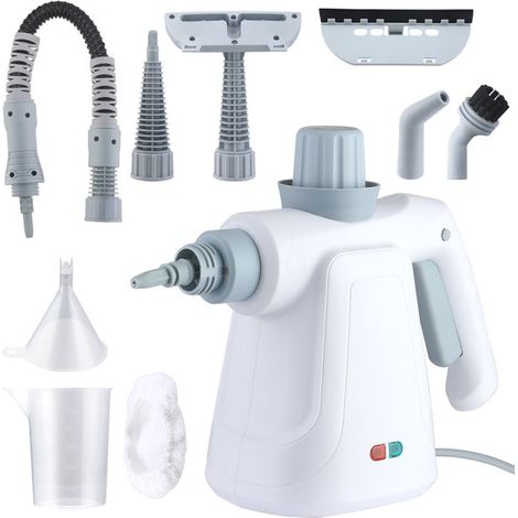 Limpiador a vapor de alta presión, portátil, con 11 accesorios y bloqueo, depósito de 350 ml, para el hogar, el coche, la cocina y el baño. (1/5)
