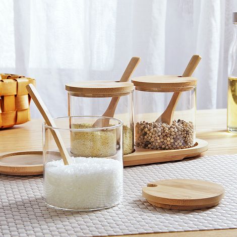 Shaker à épices en verre assaisonnement salière avec couvercle et cuillère (1/2)
