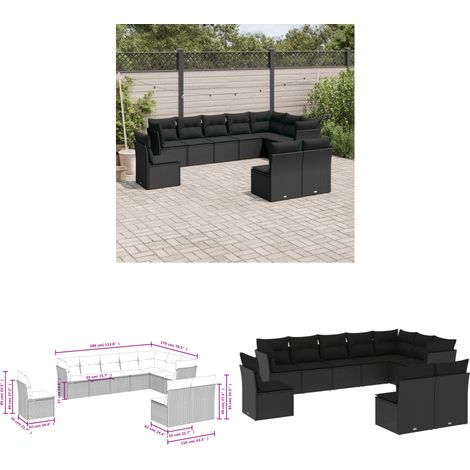 Salon de jardin 10 pcs avec coussins noir résine tressée - Ensemble Salon De Jardin - Canapé Extérieur - Meuble Jardin - Mobilier De Jardin - Salon De Jardin Design - Home & Living (1/3)