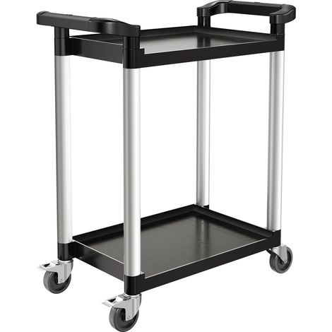 Chariot utilitaire, capacité de charge de 136 kg, chariot en plastique à 2 niveaux avec roues pivotantes à 360° (dont 2 avec freins), 62 x 41 cm, chariot de service alimentaire pour entrepôt, bureau, (1/5)