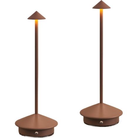 2pcs Lampe table moderne sans fil LED 3000mAh - Veilleuse tactile rechargeable 3 niveaux luminosité pour restaurant camping - marron (1/5)