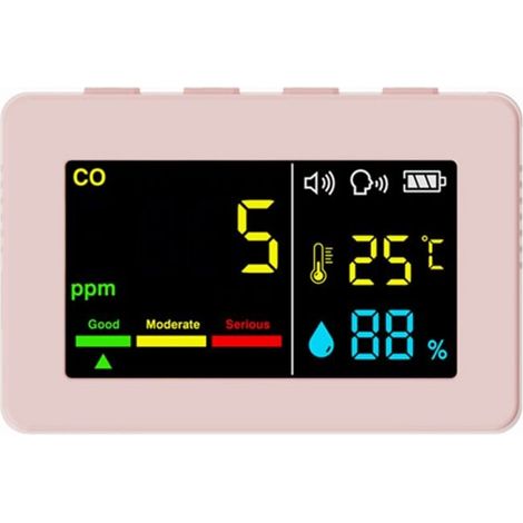 Compteur portable de qualité de l’air 3 en 1, CO, température et humidité, écran couleur, détecteur de monoxyde de carbone avec alarme vocale et affichage de la batterie,de (1/4)