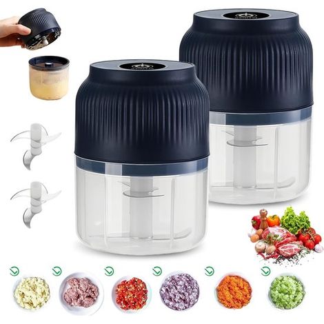 Mini robot da cucina elettrico da 300 ml, tritatutto da cucina senza fili con connessione USB per aglio, cipolle, verdure e frutta secca. (1/5)