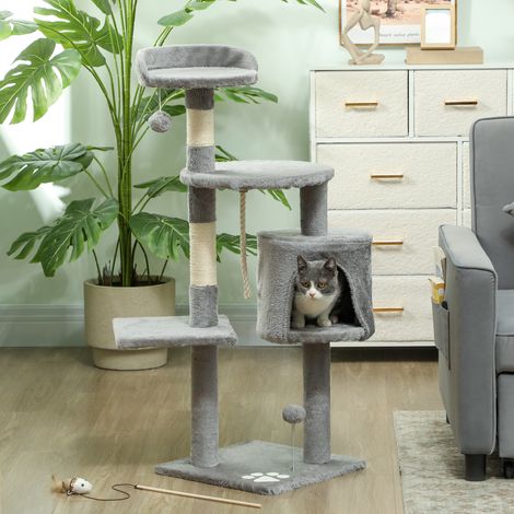 Arbre à chats multi-équipements griffoirs grattoirs plateformes niche corde jouets 40 x 40 x 114 cm gris (1/5)