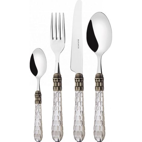 24 pièces couverts ensemble dans un boîtier en bois transparent transparent Cristallo ghiera argento antico Bugatti