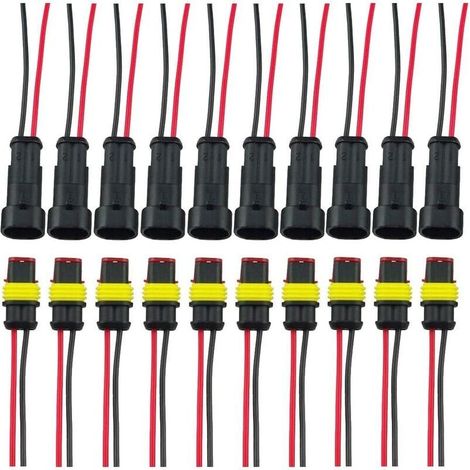 Fiche Etanche, Électrique Prise Mâle et Fem, AWG Connecteur Etanche Electrique (2 Broches avec Fil × 10 Kits)