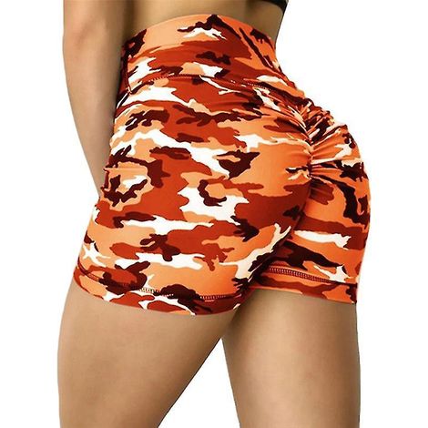 Damen-Shorts, Sommer, Freizeit, Camouflage, Push-up, Fitness, Skinny, Lauf-, Gymnastik-, Stretch-Sportshorts, Neu - Größe 1-XL - Orange (1/5)