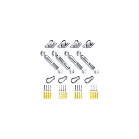 Kit de Fixation pour Voile d'Ombrage M6, Acier Inoxydable 304 Antirouille, Ensemble de 12 Pièces avec 16 Vis pour Voiles Carrées et Triangulaires