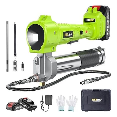 Pompe a Graisse Électrique, Kit de Pistolet à Graisse [Super Efficace] avec 2 Batteries et Chargeur, Tuyau Flexible de 39,4", Pompe à Graisse 10 000 PSI avec Lumière LED Super Brillante, Vert
