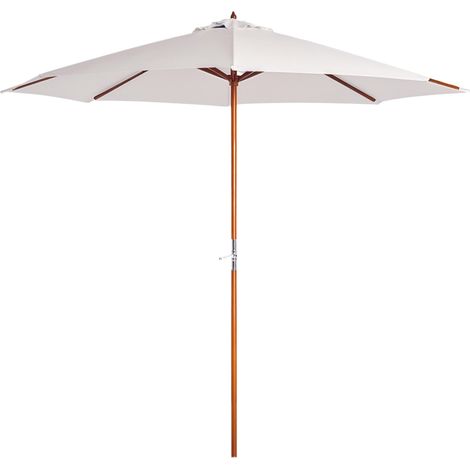 Parasol de jarden extérieur rond Ø 2,7 x 2,5 m avec ouverture fermeture manivelle, mât en bois, toile 180 g/m², beige