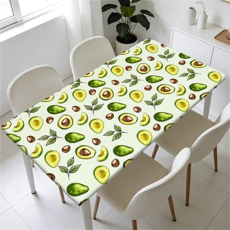 Elastische Tischdecke 140x80 cm abwaschbar, wasserdicht mit Gummizug, Avocado-Muster