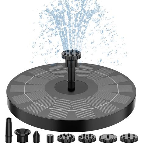 Bomba solar de 2,5 W para bebederos de pájaros, bomba solar para bebederos de pájaros con 8 boquillas, bomba solar de 17 cm para fuentes de agua en jardines, estanques, piscinas y acuarios.
