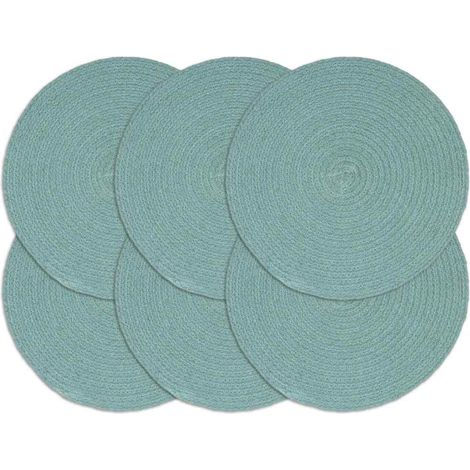 vidaXL Placemats 6 pcs Plain Green 38 cm Round Cotton (1/4)